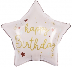 Шар Звезда, Happy Birthday (праздничные искры), Светло-розовый, Сатин (в упаковке)  